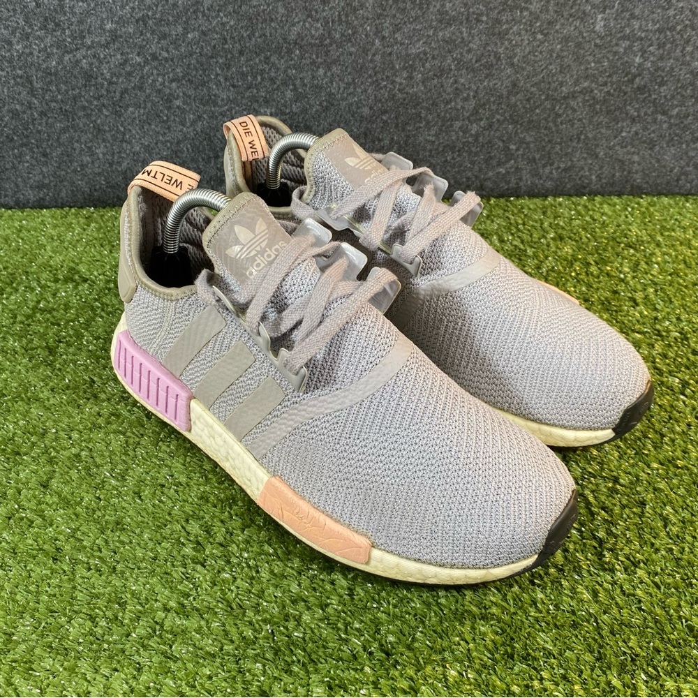 Adidas NMD_R1 Light Granite Shoes Sneakers Women's Size 10.5 Gray Purple Orange